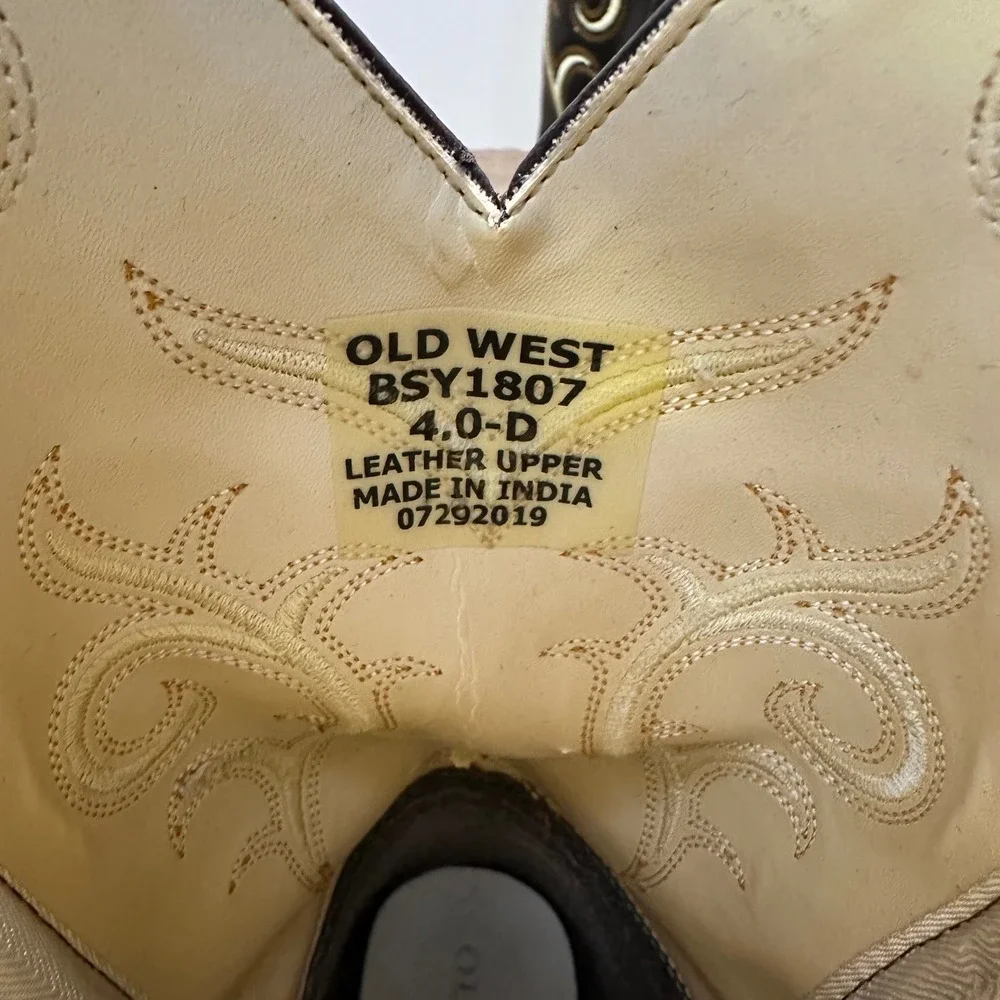 Old West Kids Boys Brown Leather Square Toe Western Cowboy Boots BSY1807 Size 4D
